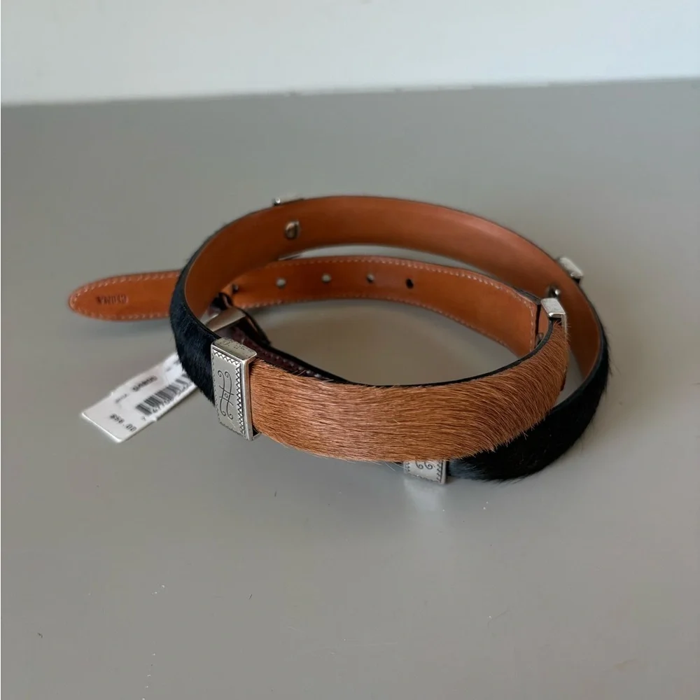 Brighton Haircalf Leather Belt Multicolor Brown Red Black Silver Buckle Size 30